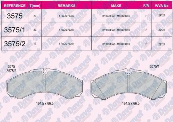BESER 3575 Fren Balatasi On/Arka Fissiz Wva 29121 (20.00mm) Iveco Daily 30 2.4d 2.5d 97-> Daily 40c13 06->